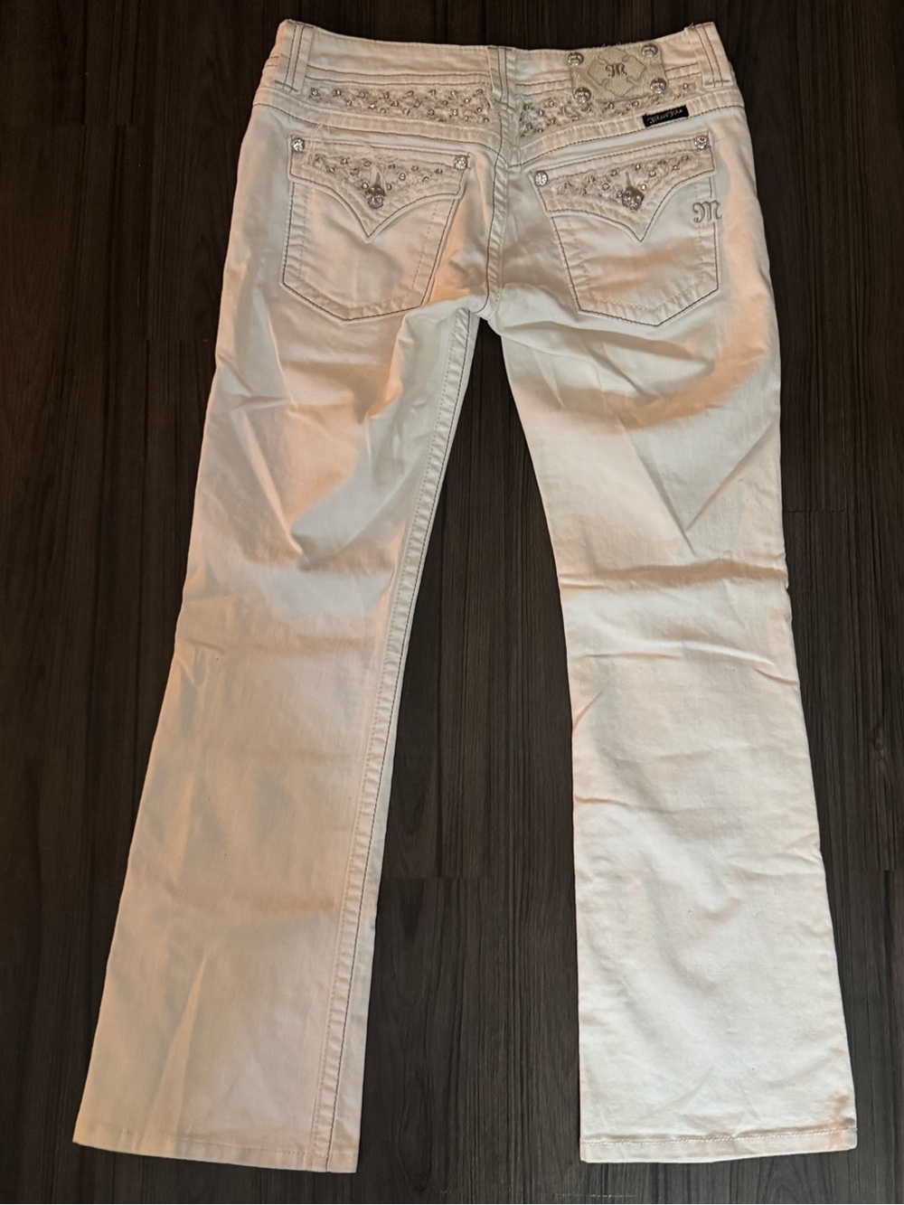 Miss Me Signature Bootcut White Embellished Cotton Low Rise Y2K Jeans Sz 29